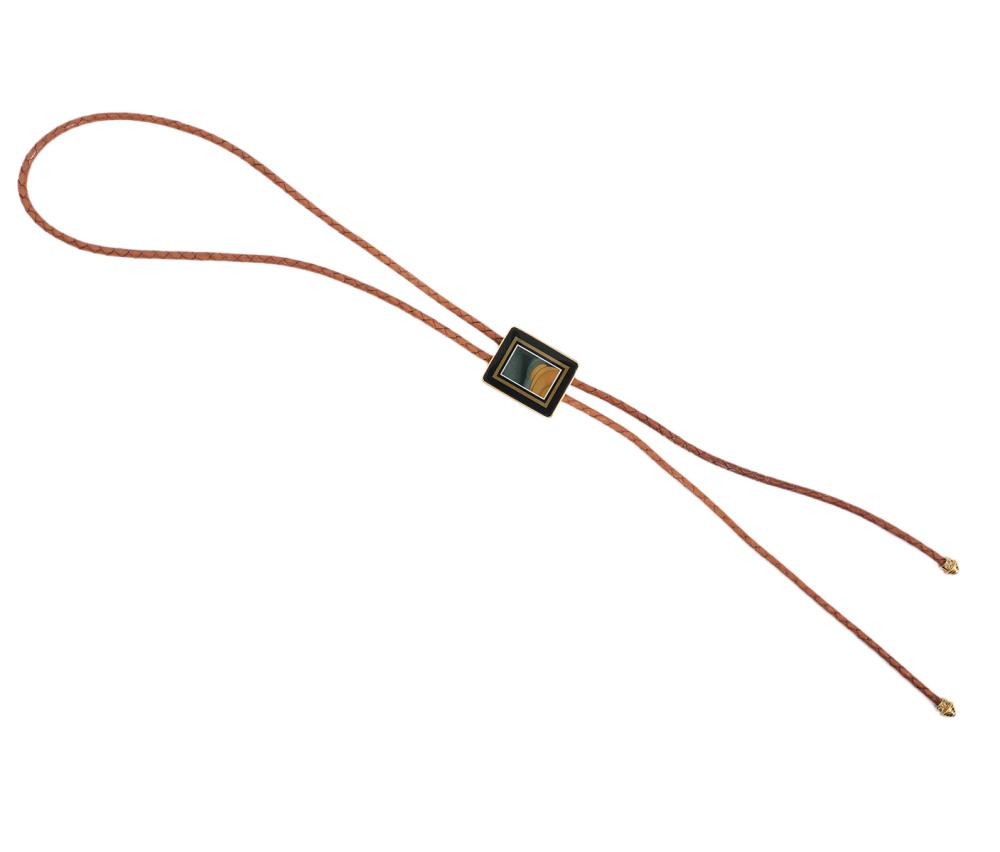 18K YG BOLO TIE W/ GEM STONES & 14K