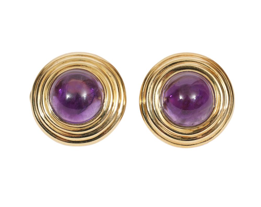 18K YG CABOCHON AMETHYST SIGNED