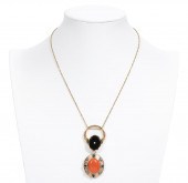 18K YG CORAL, ONYX, DIAMOND &