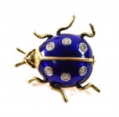 18K YG DIAMOND & BLUE ENAMEL L