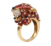18K YG DIAMOND, EMERALD & ENAM
