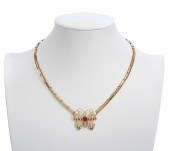 18K YG DIAMOND & RUBY BUTTERFL