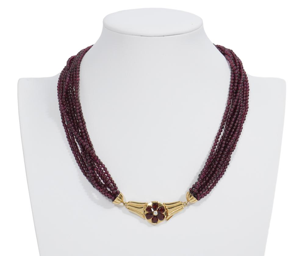 18K YG ITALIAN DIAMOND & GARNET