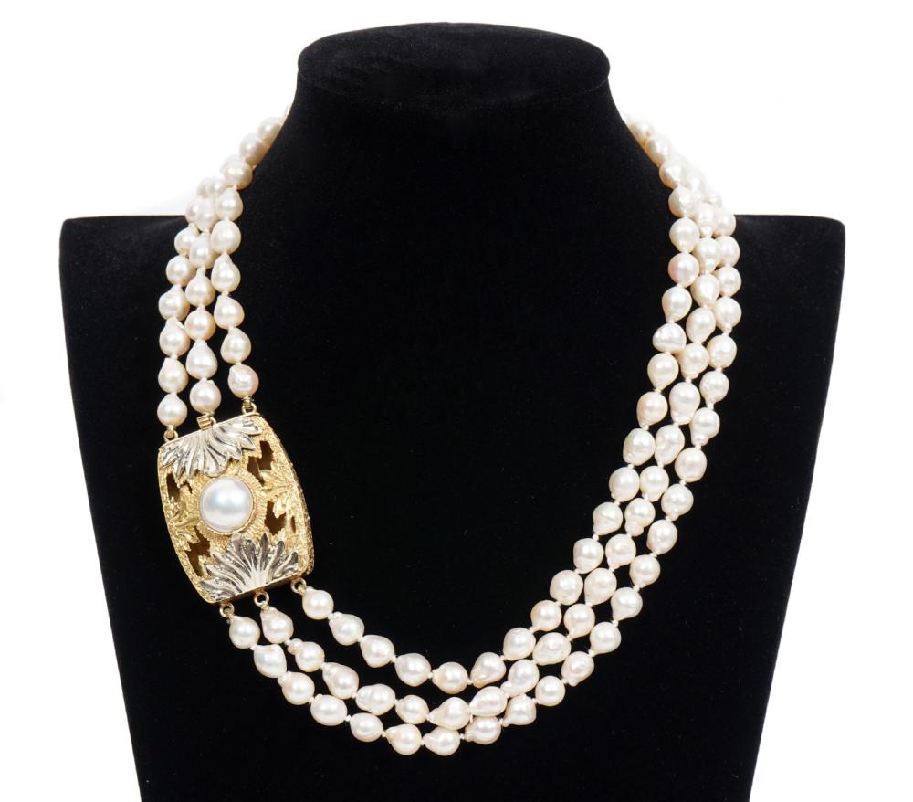18K YG MABE PEARL & TRIPLE STRAND