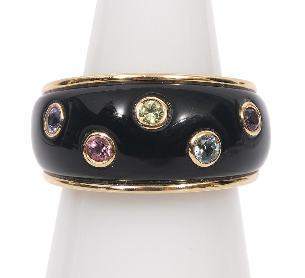 18K YG MULTISTONE & BLACK ENAMEL
