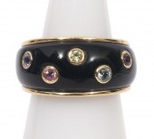 18K YG MULTISTONE & BLACK ENAM