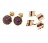 18K YG STAR RUBY CUFFLINKS & 1