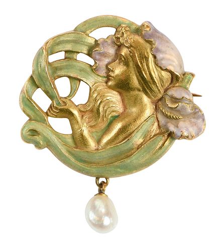 18KT. ART NOUVEAU BROOCHportrait of