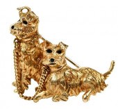 18KT. DOG BROOCHtwo terriers,