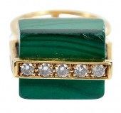 18KT. MALACHITE AND DIAMOND RI