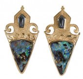 18KT. OPAL AND AQUAMARINE EARR