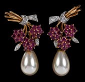 18KT. RUBY, DIAMOND AND PEARL