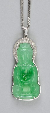 18KT WHITE GOLD, CARVED JADE A