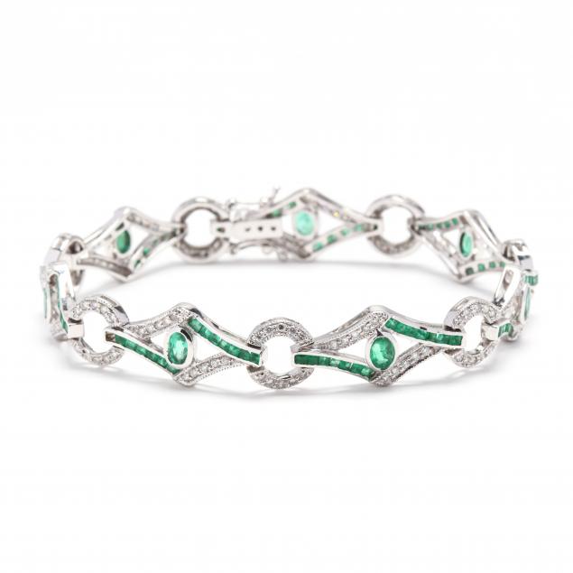 18KT WHITE GOLD, EMERALD, AND