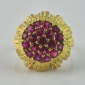 18KT YG SYNTHETIC RUBY FLOWER
