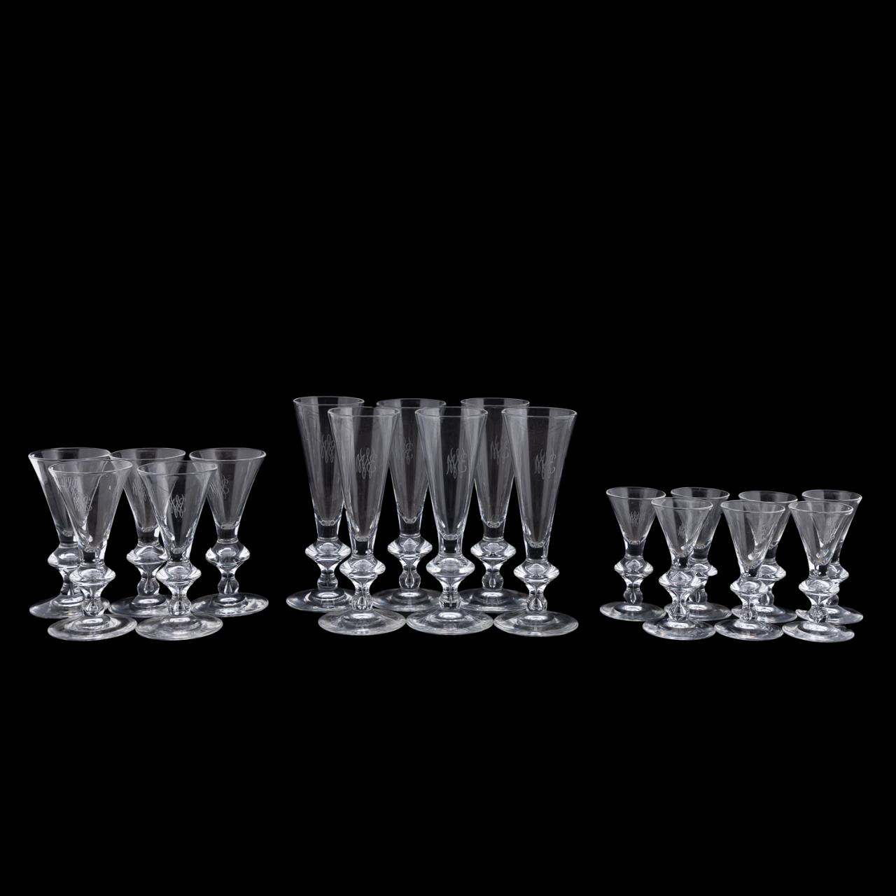 18PC, STEUBEN GLASS STEMWARE,