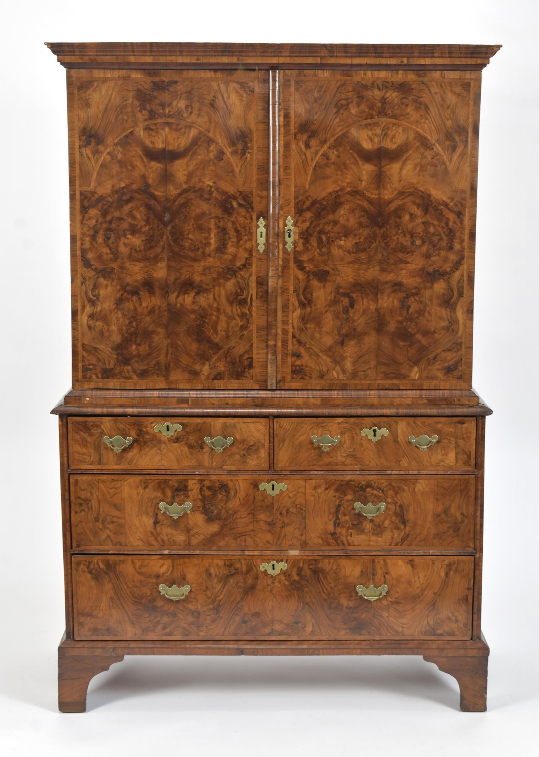 18TH C. BURL WALNUT CABINET ON
