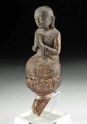 18TH C. BURMESE WOOD PRAYING B
