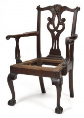 18TH C. CARVED WALNUT ARM CHAI
