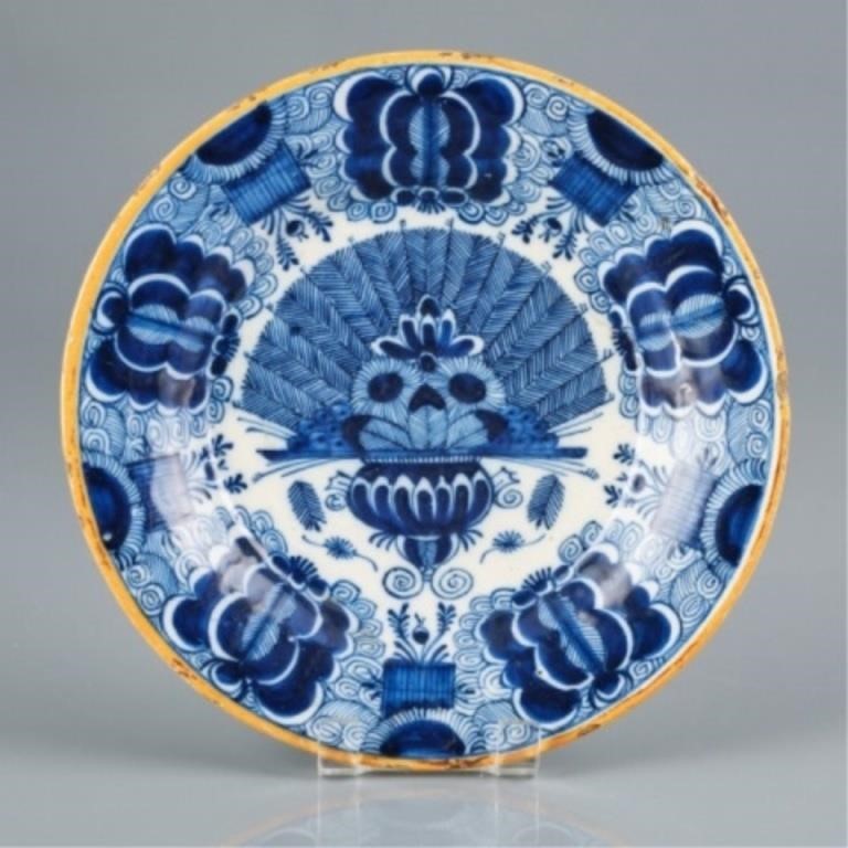18TH C. DELFT PEACOCK & VASE