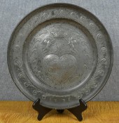 18TH C. EMBOSSED PEWTER CHARGE