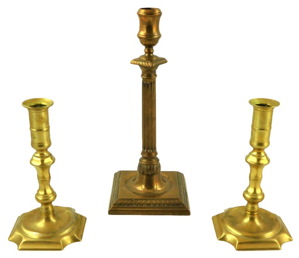 18TH C. ENGLISH BRASS CANDLESTICKS: