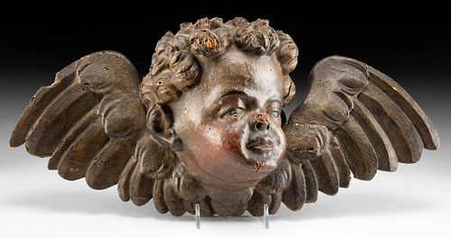 18TH C. EUROPEAN WOOD WINGED CHERUB