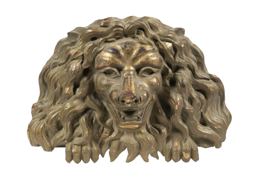 18TH C. GILT CARVED LION HEAD