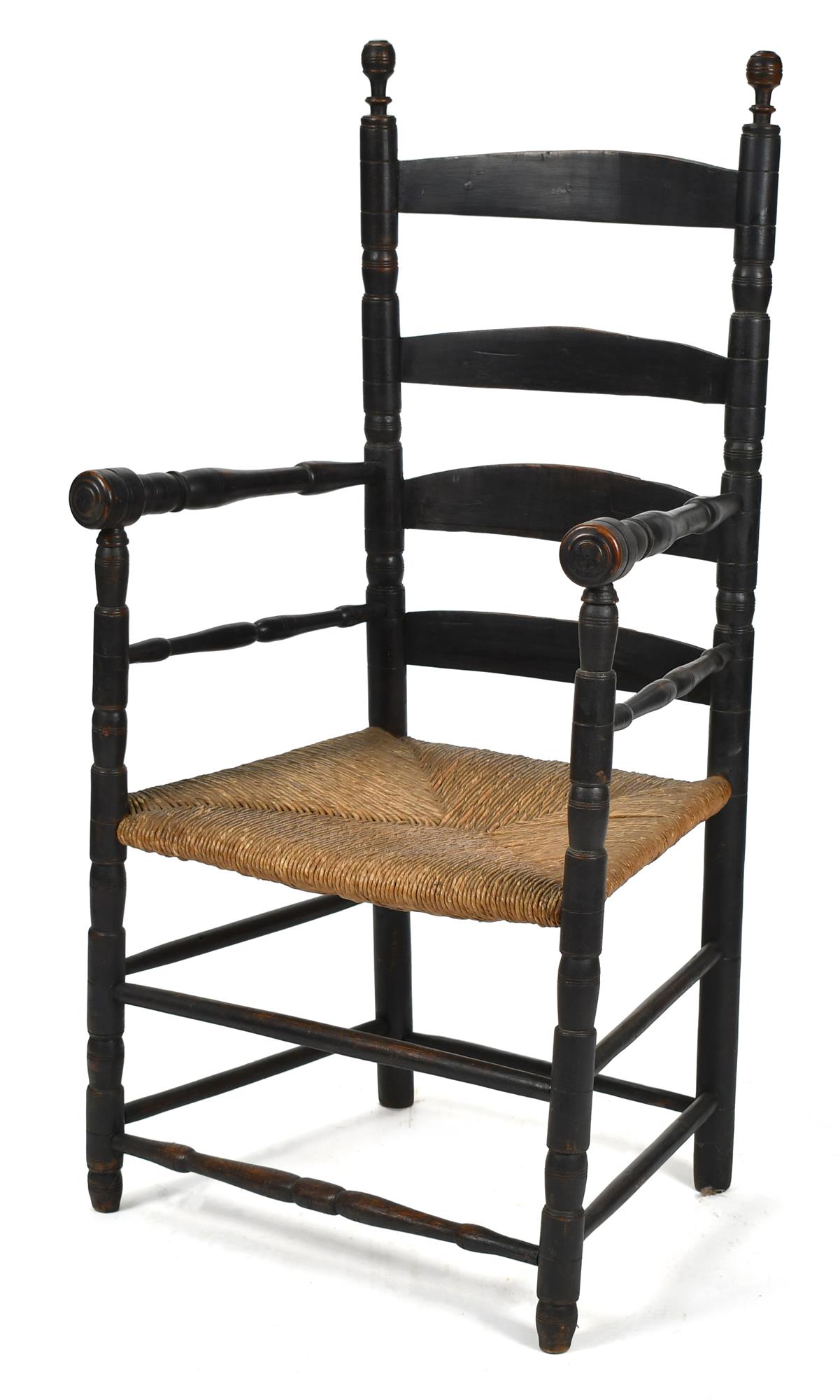 18TH C. LADDER BACK ARMCHAIR.