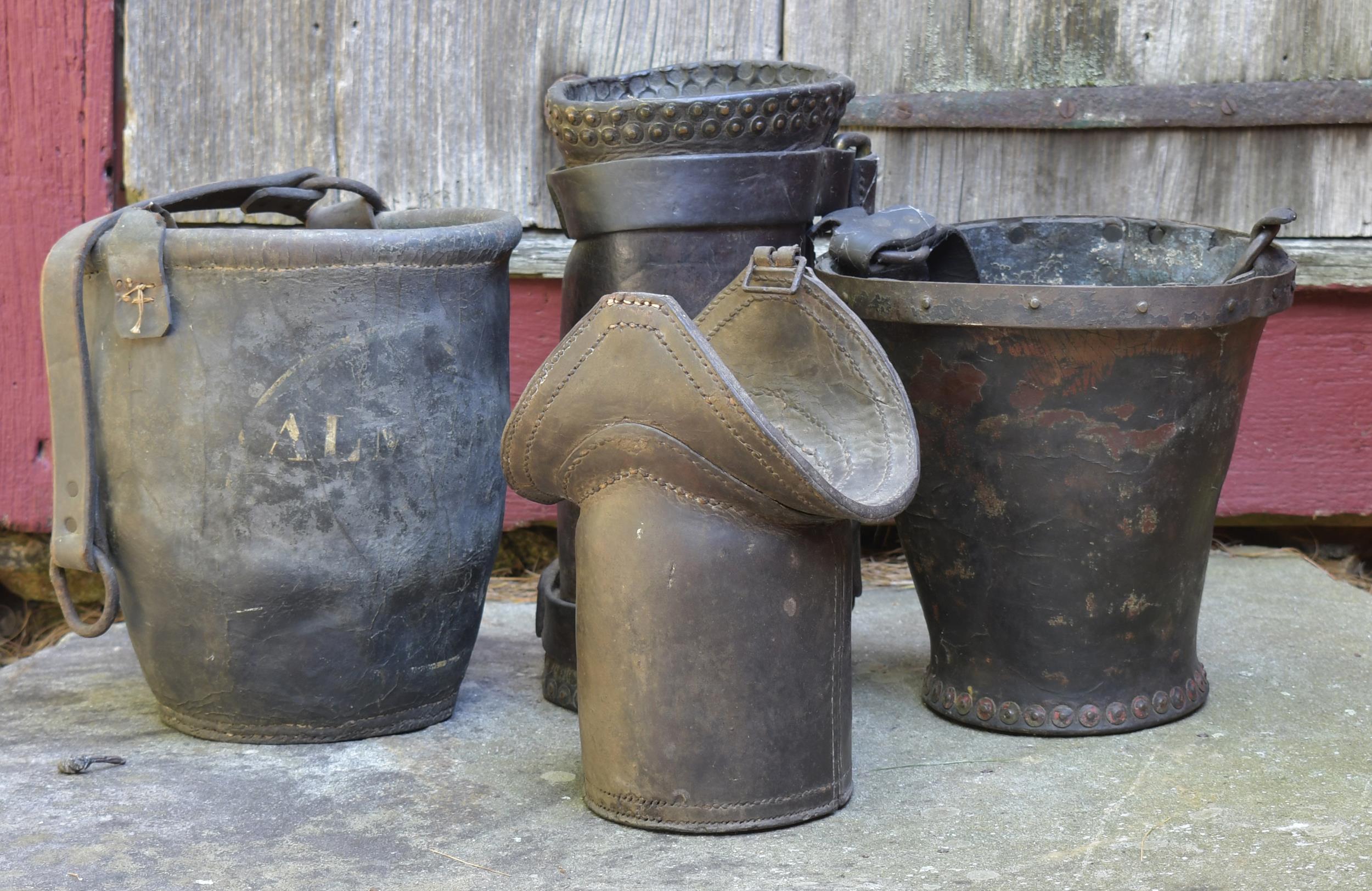 18TH C. LEATHER FIRE BUCKETS AND