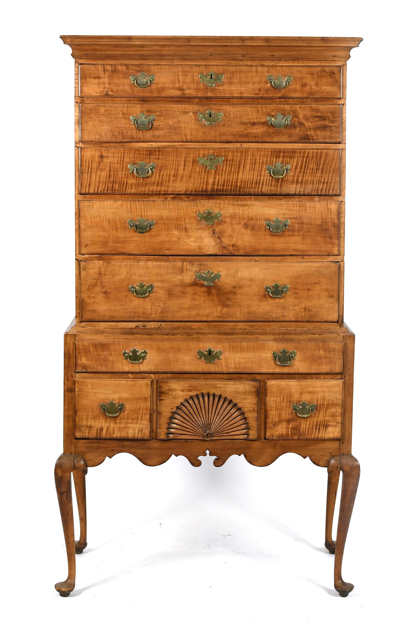 18TH C. MA TIGER MAPLE QUEEN ANNE