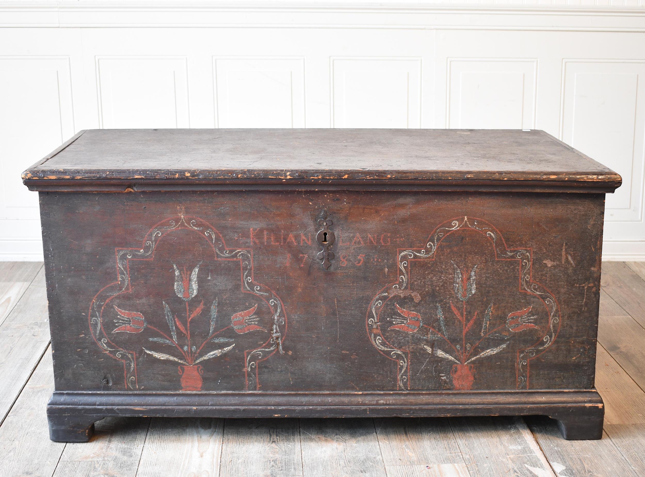 18TH C. PA PINE DOWER BOX. Signed
