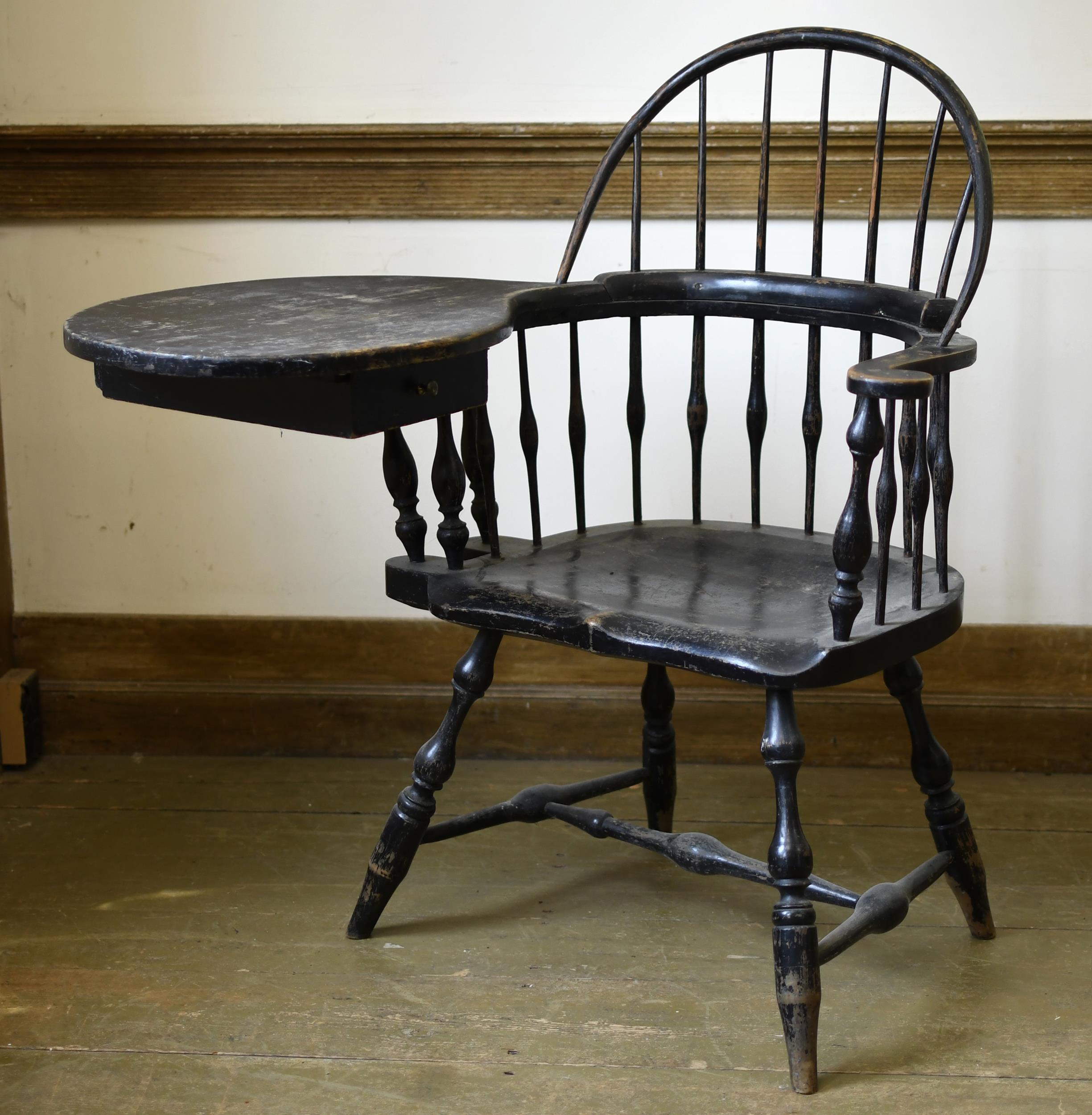 18TH C. PAINTED WRITING ARM WINDSOR