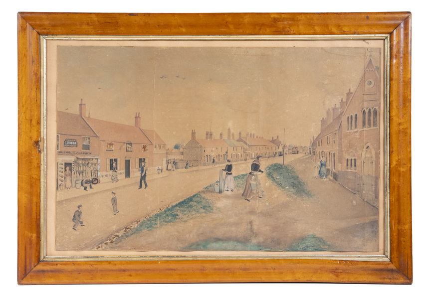 18TH C. SCHOOL GIRL WATERCOLOR OF A