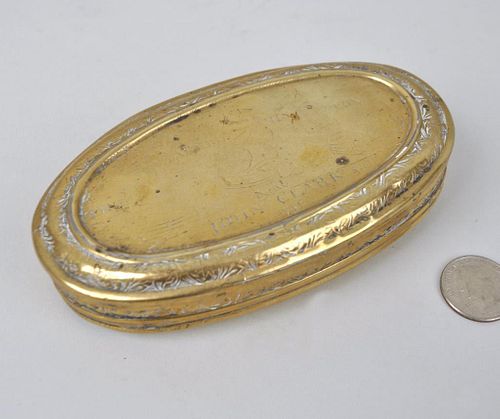 18TH CENTURY ENGRAVED OVAL BRASS