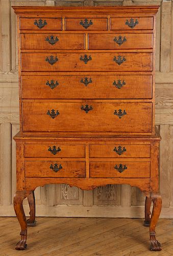 18TH CENTURY TIGER MAPLE HIGHBOYA