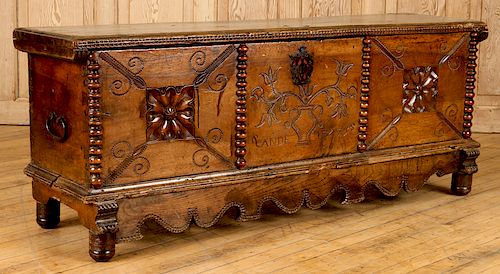 18TH CENTURY WALNUT IRON LIFT LID