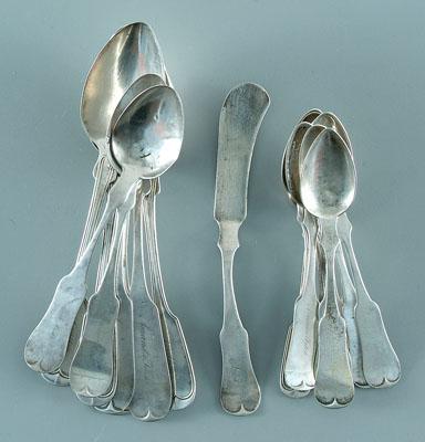 19 pieces coin silver flatware: