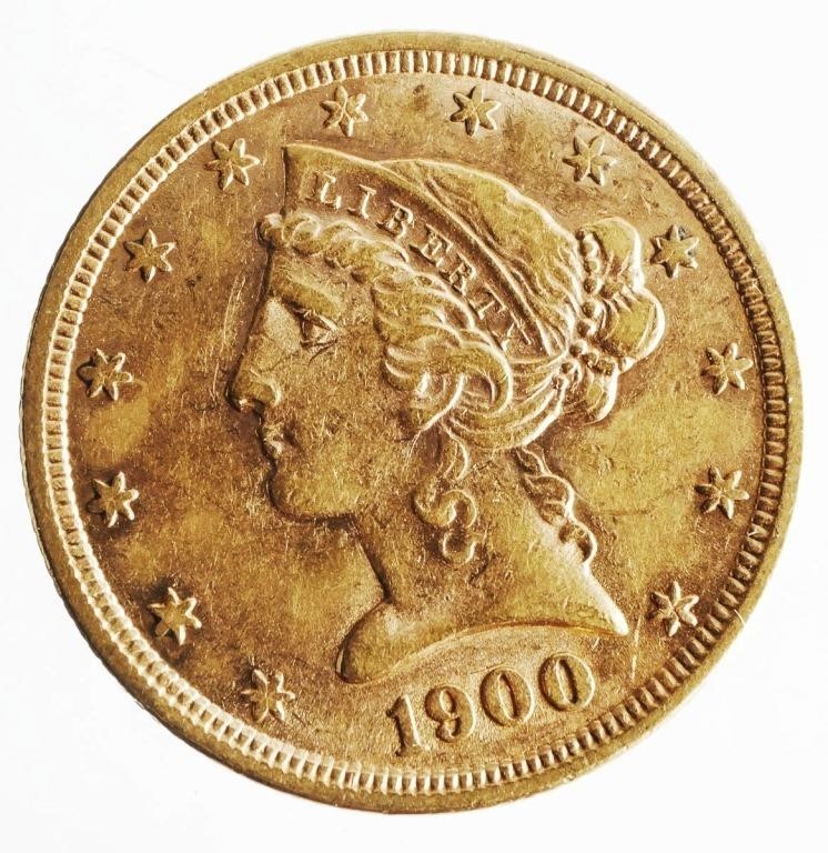 1900 US $5 GOLD COIN1900 Coronet