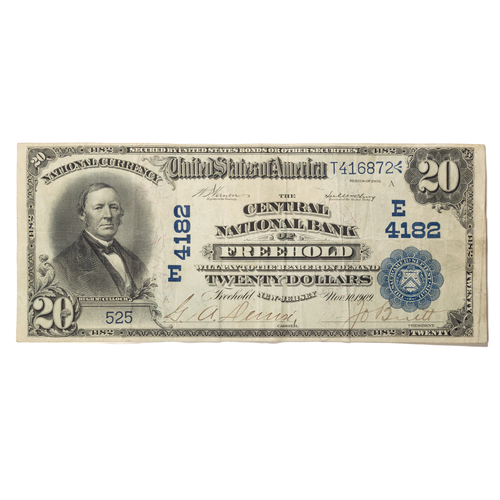 1902 $20 DB CH# 4182 FREEHOLD NJ