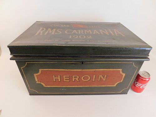 1902 TIN HEROIN SHIP BOXLarge, rare