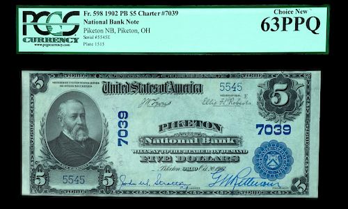 1902 US $5 NATIONAL BANK NOTE