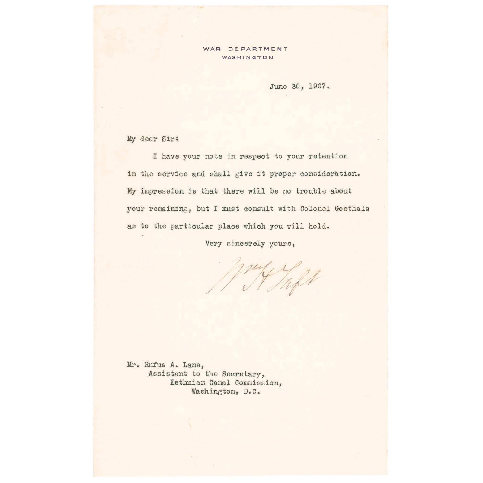 1907 WILLIAM H. TAFT SIGNED