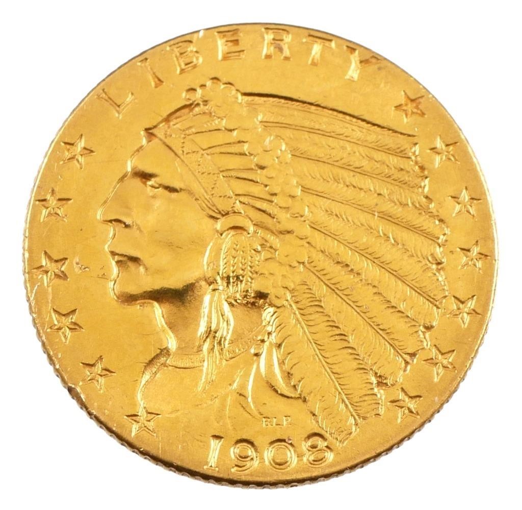 1908 INDIAN HEAD GOLD QUARTER