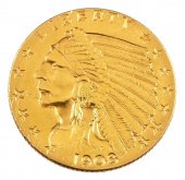1908 INDIAN HEAD GOLD QUARTER