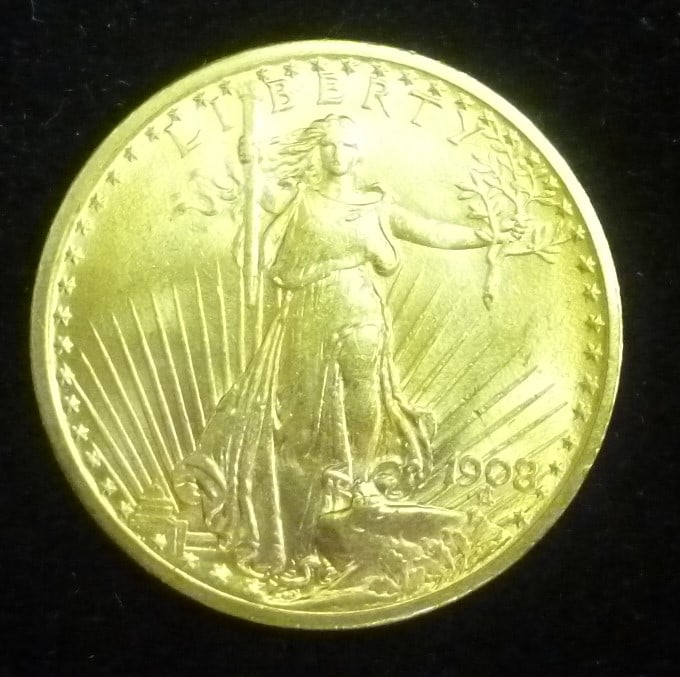 1908 ST. GAUDENS $20 GOLD PIECE,