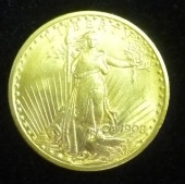 1908 ST. GAUDENS $20 GOLD PIEC
