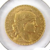 1909 FRENCH TWENTY FRANS GOLD
