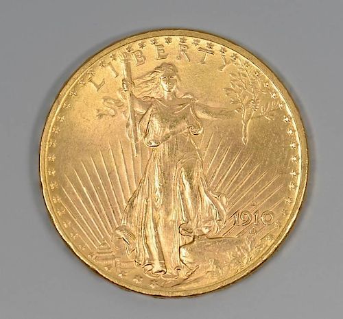 1910-D $20 ST. GAUDEN GOLD