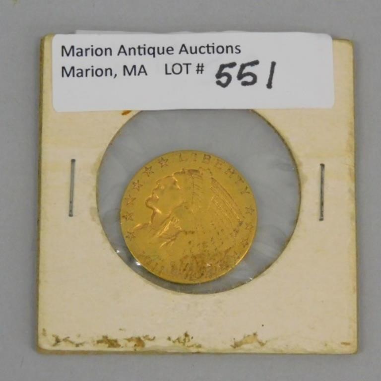 1911 $5 GOLD INDIAN HEAD COIN, VG